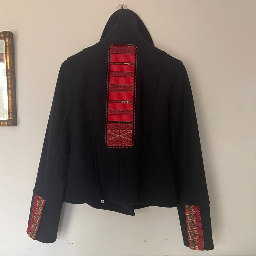 Free People Black Wool military PEACOAT size M Red textile accents, fully lined - Picture 4 of 16